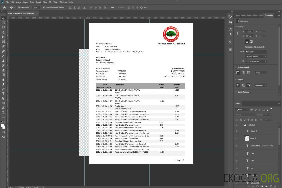 Relevé de la banque Rupalii du Bangladesh template